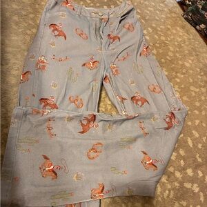 Women's Light Blue Western Print Trousers